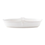Berry & Thread Oblong Serving Dish Measurements: 12\L, 6.25\W, 2.25\H
Capacity: 24 oz
Made of Ceramic Stoneware
Made in Portugal
Use & Care:	Oven, Microwave, Dishwasher, and Freezer Safe